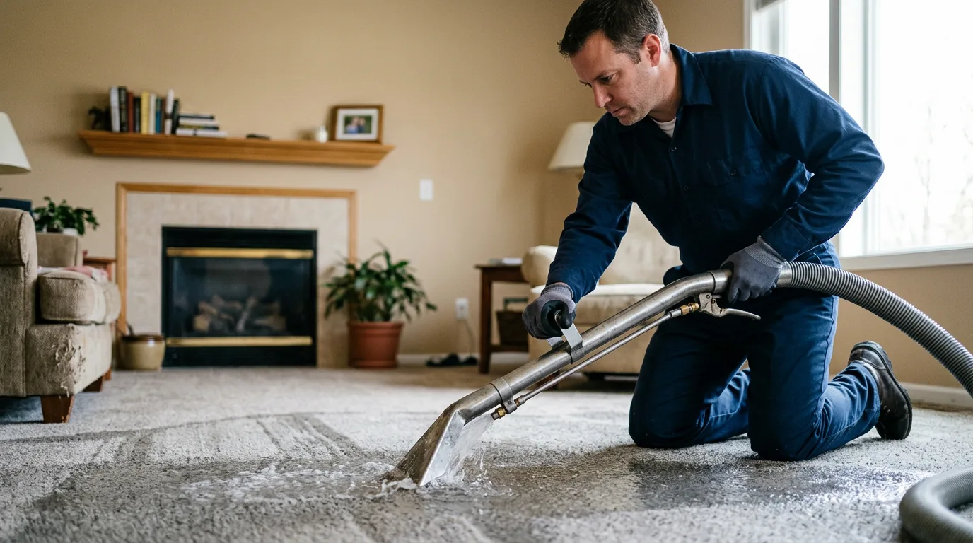 Water damage restoration technician working near Dexter, NY